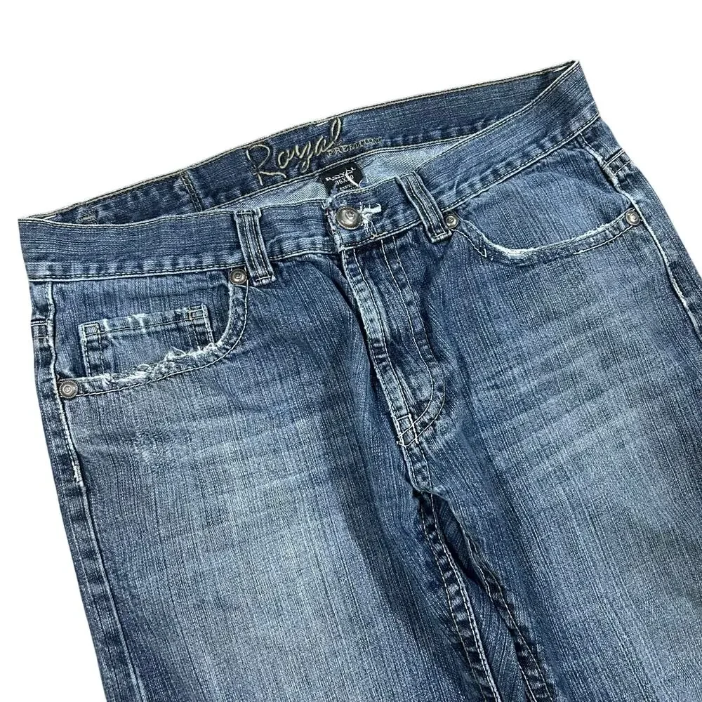Vintage Y2K Royal Premium Loose Bootcut Jeans 36x30 Distressed Denim Baggy